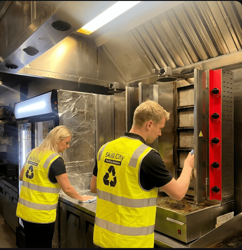Modern commercial kitchen and breakroom cleaned by Skill City